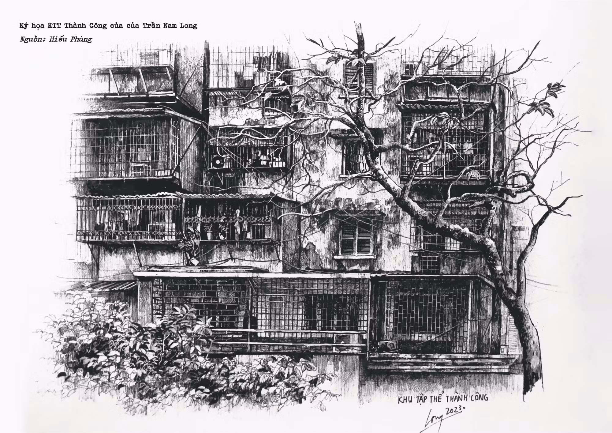 Ký họa hình ảnh quen thuộc của các khu tập thể được in trong sách. (Ảnh chụp trang sách: Vietnam+)